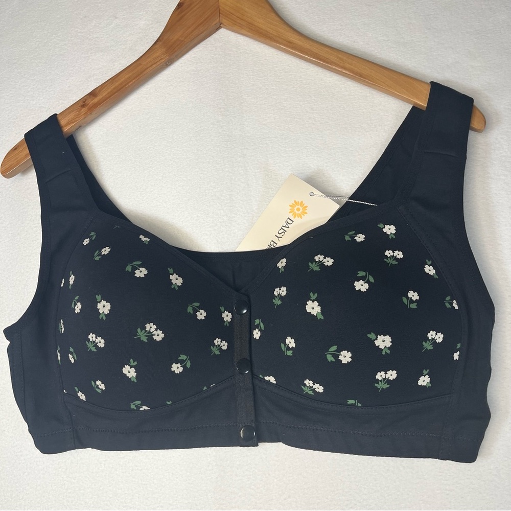 Daisy Bra Wireless Floral Snap Front Size 2XL